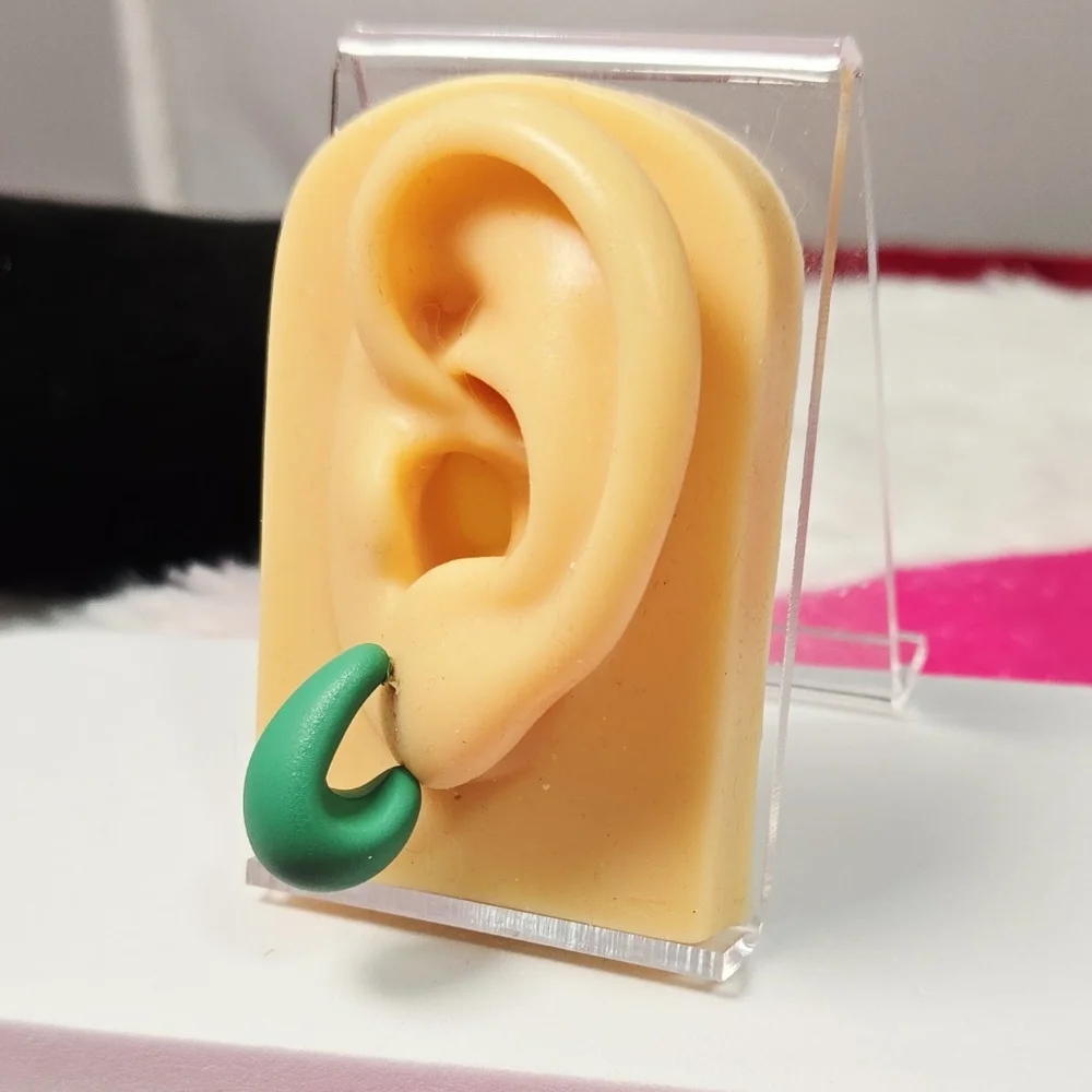 Matte Sage Green Teardrop Dome Earrings Minimalist Chunky Studs Retro Modern